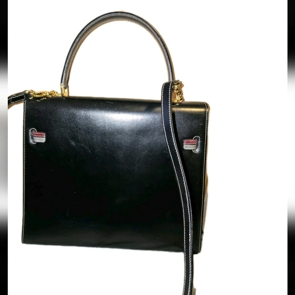 A. Textoni Black Leather Handbag With Lock